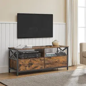 VASAGLE TV Cabinet, TV Unit for 55-Inch TV, Living Room, with 2 Drawers, 2 Storage Shelves, 120 x 40 x 50 cm, Steel Frame