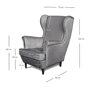 Leo Velour Armchair Elegant Accent Upholstered Loungechair - Grey