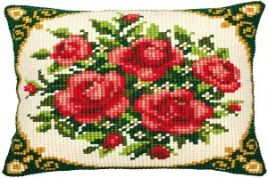 CUSHION ROSES - Cross Stitch Kit: Cushion: Pale Red Roses - Vervaco