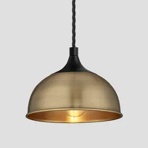 Industville Chelsea Dome Pendant, 8 Inch, Brass, Black Holder