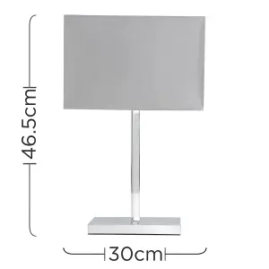 ValueLights Dewy Modern Polished Chrome Square Tube Table Lamp with Grey Rectangular Shade