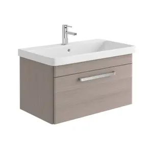 Emery Textured Grey Wall Hung Bathroom Vanity Unit & Basin Set with Chrome Handles (W)80cm (H)46cm