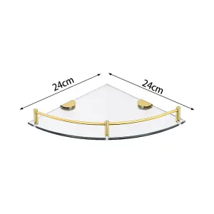 2 Pcs Golden Glass Corner Shelf for Shower Bathroom Wall Mounted 6mm Tempered Glass