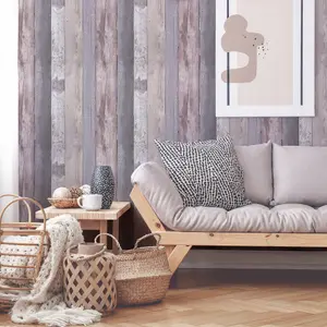 GoodHome Otau Grey Wood effect Smooth Wallpaper