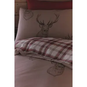 Stag Check Reversible Duvet Cover Set with Pillowcases Beige / Super King Duvet Cover + 2 Standard Pillowcases