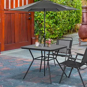 Outsunny Faux-marbled Patio Table with Umbrella Hole Steel Frame for Balcony