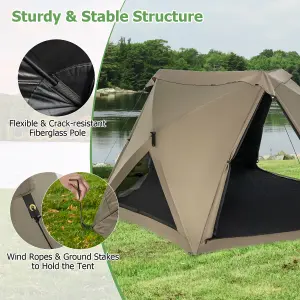 Costway 4-6 People Pop-up Camping Tent 6-Sided Family Tent Portable Hiking Tent