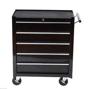 HOMCOM 5-Drawer Tool Chest Steel Lockable Tool Storage Cabinet w/ Wheels Black