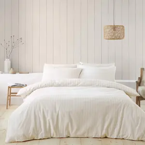 Brushed Cotton Stripe Duvet Cover Set Natural / Kingsize + 2 Standard Pillowcases