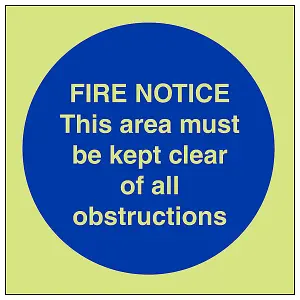 Area Must Be Clear Of Obstructions Sign - Glow in Dark 100x100mm (x3)