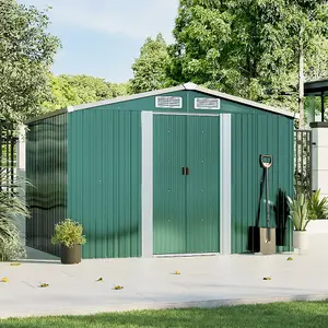 Dark Green Metal Reinforced Roof Furniture Garden Storage Shed Tool Shed with Lockable Door