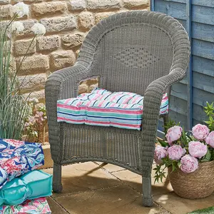 2 x Striped Garden Booster Cushions - Floor Pillows or Furniture Seat Pads with Water Resistant Fabric & Handle - 51 x 51 x 10cm