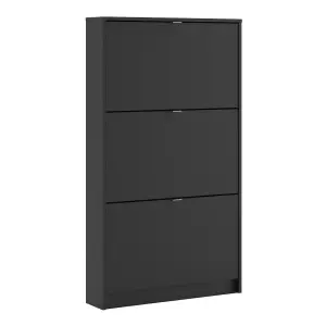 Shoes Shoe cabinet  w. 3 tilting doors and 1 layer Matt Black