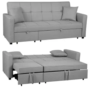 Solana 3 Seater Pull Out Sofa Bed Light Grey