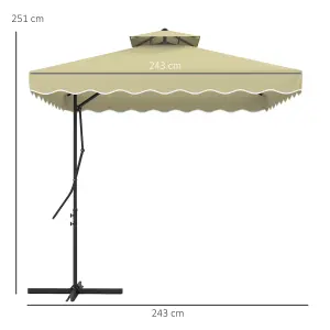 Outsunny 2.5m Square Cantilever Garden Parasol Umbrella with Cross Base, Beige