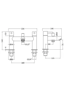 Deck Mounted Round Bath Shower Mixer Tap with Shower Kit - Chrome