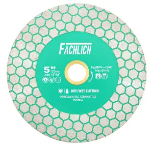 FACHLICH diamond tile cutting disc grinding disc 125mm 22.2 bore, 25mm segment