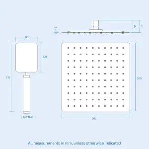 Nes Home 200mm Square Shower Head and Handset Chrome