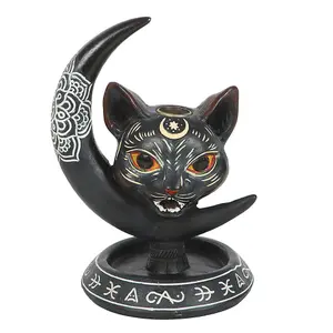 Something Different Black Cat & Moon Backflow Incense Burner Black/White/Red (One Size)