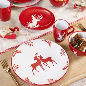 Set of 6 Red Stag Design Christmas Dinnerware Side Plates