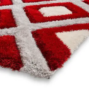 Grey Red Modern Shaggy Geometric Rug For Dining Room-160cm X 220cm