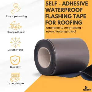 Strong Self Adhesive Flashing Tape for Roofing 150mm Width,10M Lead Flashing Roll for Bitumen Roof, Chimney, and Gutter Repairs