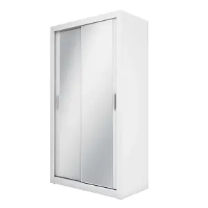 Chic Mirrored Sliding Wardrobe with Shelves in White - Organiser Dream (H2150mm x W1200mm x D600mm)