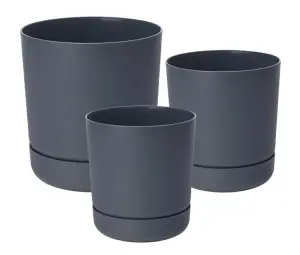 Plant Pot with Saucer Flowerpot Round Plastic Modern Decorative 6 Pastel Colours Anthracite 17cm