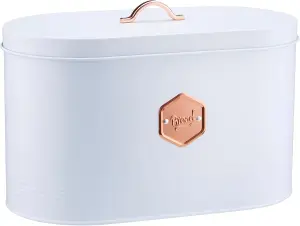 Cooks Professional Kitchen Storage Bread Bin Canister With Nameplate White / Copper