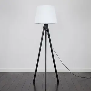 ValueLights Barbro Modern Black Wood Tripod Design Floor Lamp with White Tapered Shade - Includes 6w LED GLS Bulb 3000K Warm White