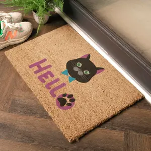 Cat Hello Coir Doormat (60 x 40cm)