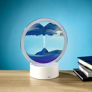 Sand Painting LED Touch Control Lamp - USB Powered 3D Desk, Side Table or Bedside Light with Multicoloured LEDs & Rotating Frame