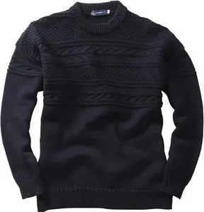 Crew Neck Guernsey Sweater - S, Navy