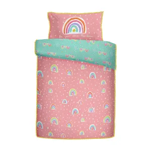 Rainbow Pom 100% Cotton Reversible Kids Duvet Cover Set With Pom Pom Embellishments