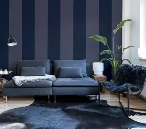 Go Large Stripe Wallpaper In Navy