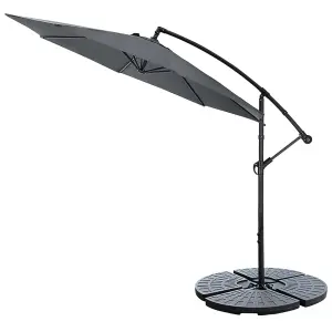 3M Large Rotatable Garden Sun Shade Cantilever Parasol Patio Hanging Banana Umbrella Crank Tilt with Fillable Base, Dark Grey