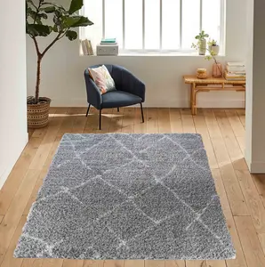 Moroccan Berber Shaggy Rugs Living Room Scandi Grey 200x290 cm