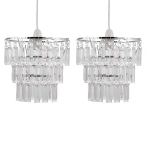 First Choice Lighting Set of 2 Three Tier Acrylic Crystal Light Shades