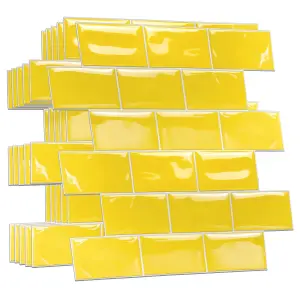 Walplus Pure Yellow Glossy Subway Metro Classic Brick 3D Tile Sticker 30.5 x 15.4cm (12 x 6 in) - 80pcs in a pack