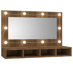 Berkfield Mirror Cabinet with LED Brown Oak 90x31.5x62 cm