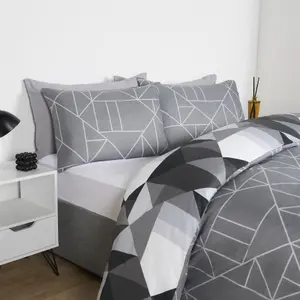 Duvet Cover Bedding Set Pillowcase Geometric Reversible Quilt, Mono - Double