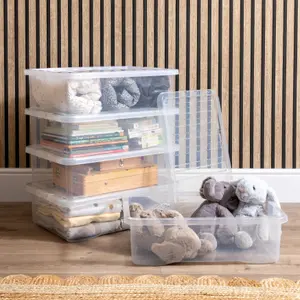 Wham Crystal Clear Rectangular 32L Medium Plastic Stackable Underbed Storage box with Lid