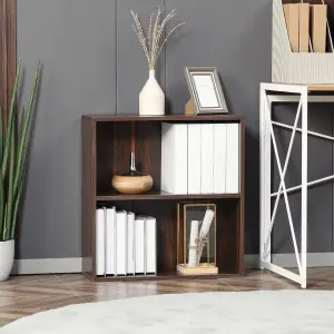 HOMCOM Bookshelf Display Storage Shelf with 2 Compartments for Study Walnut