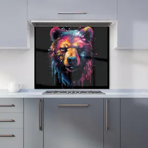 Splashart Bear Face Premium Glass Kitchen Splashback W900mm x H750mm