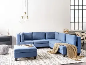 Corner Sofa with Ottoman UNSTAD Blue Fabric Left Hand