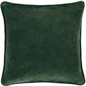 Dunelm Clara Cotton Velvet Square Cushion, Art Deco, Size: 43cm X 43Cm, Emerald Green, 100% Cotton