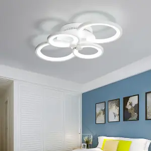 Modern 4 Circular LED Semi Flush Ceiling Light Fixture for Nordic Decor Cool White 58cm