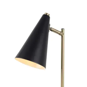 First Choice Lighting Set of 2 Task Matt Black and Antique Brass Task Table Lamps