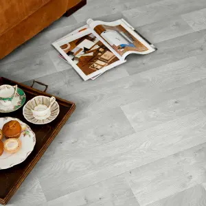 Precut Light grey Wide Natural Oak plank effect Sheet vinyl, 6m²