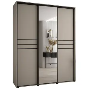 Luxurious Cashmere & Black Sliding Door Wardrobe H2350mm W2000mm D600mm - Expansive Design with Mirrored Panel